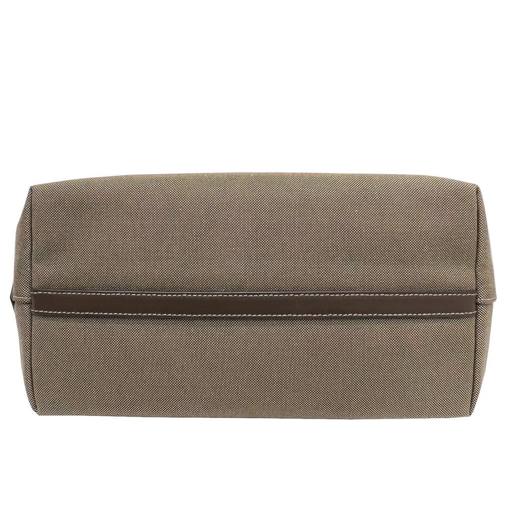 Prada Shoulder Tote Logo Brown Jacquard Green Canvas Bag Khaki